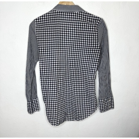 Express Blue Gingham Button Up Women's‎ Small Tie Front Collared V-neck Preppy - Picture 3 of 8